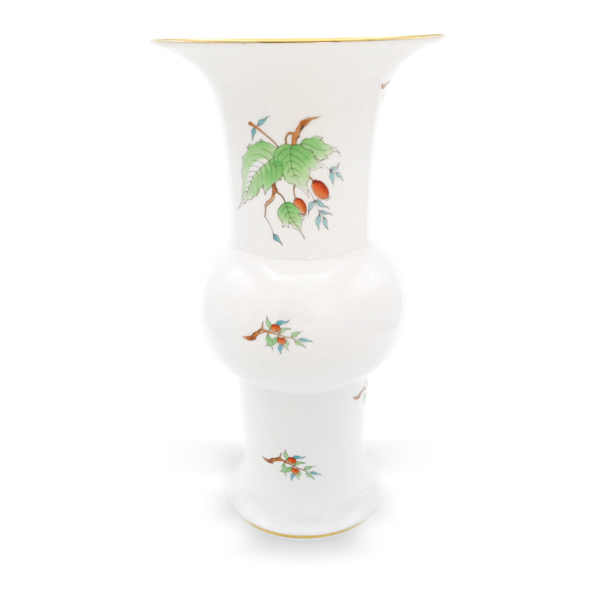 Herend Vase, Vase Mit Hagebutten Porzellan Handbemalt, Große 30 Cm Tischvase